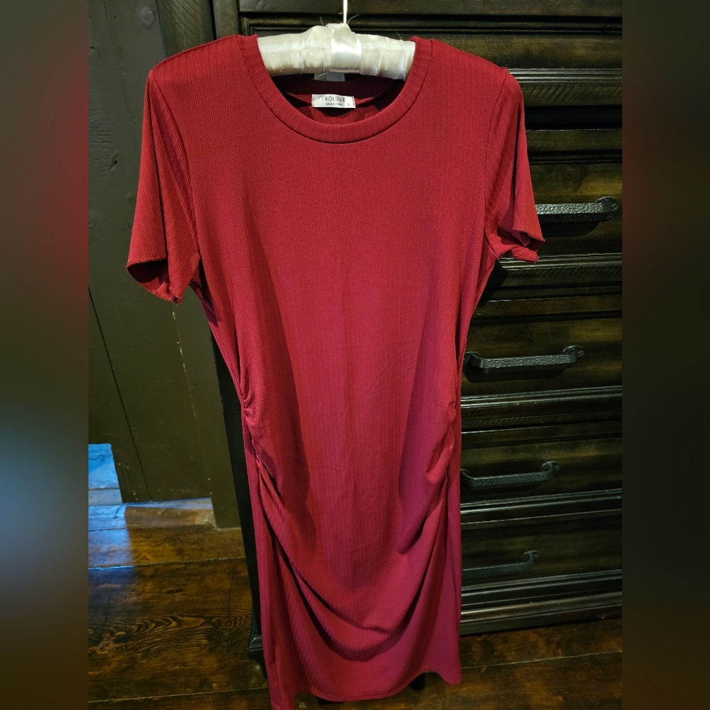 Maternity Burgundy Short Sleeve Dress